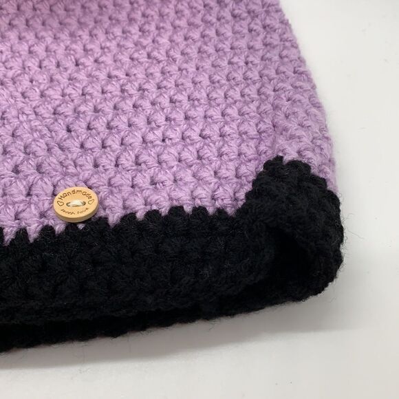 Hand made purple and black beanie cap tassel hat - Picture 3 of 9